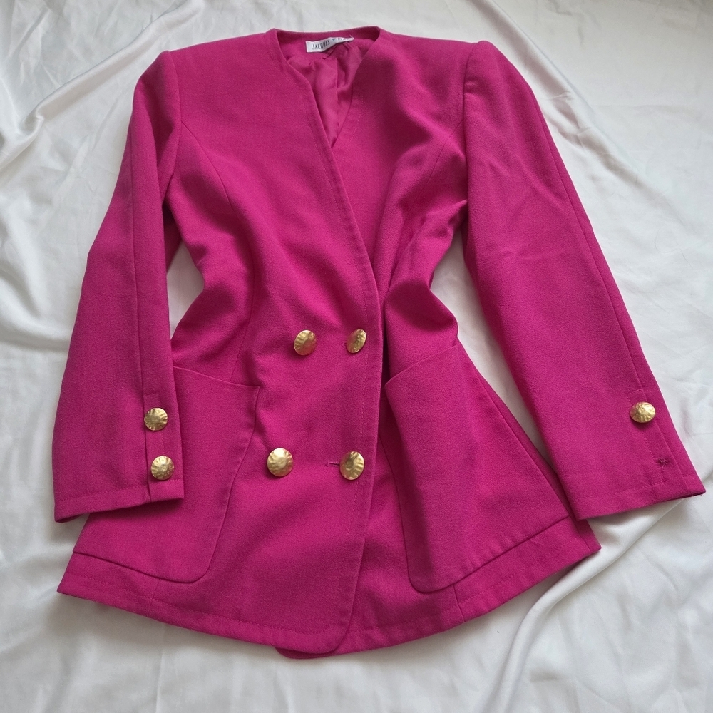 Vintage Jacques Vert 80s Pink Wool Power Blazer 6 Made in England